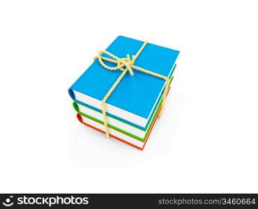 tied up books on white background