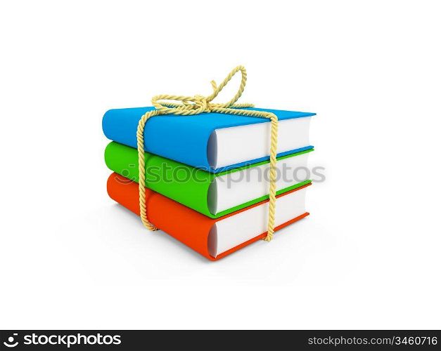 tied up books on white background