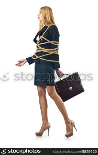 Tied woman in business concept