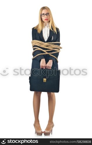 Tied woman in business concept