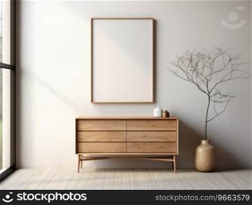 Tier wooden dresser and a wooden frame mockup, in the style of minimalist canvases.