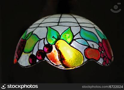 Tiffany ceiling lamp decorated with colored fruits