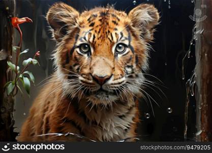Tiger cub portrait. Generative AI