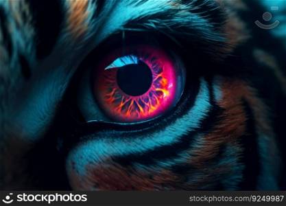 tiger glowing eye closeup generative ai.