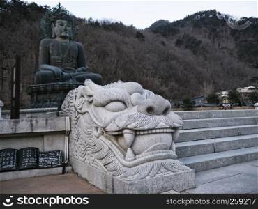 Tiger sculpture in in Sinheungsa Temple. Seoraksan National Park. South Korea
