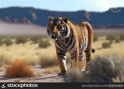 Tiger wild in the jungle. Neural network AI generated art. Tiger wild in the jungle. Neural network AI generated