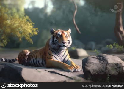 Tiger wild in the jungle. Neural network AI generated art. Tiger wild in the jungle. Neural network AI generated