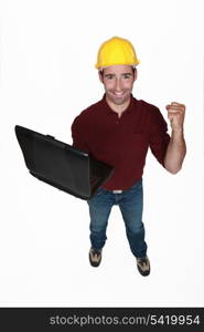 Tight-fisted craftsman with laptop