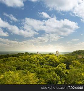 Tikal in Guatemala, an ancient Mayan city in ruins surrounded by jungle