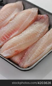 tilapia fillets in a package , close up shot