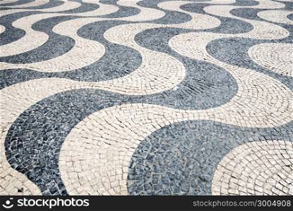 Tile brick floor in Lisbon Town Square, Portugal