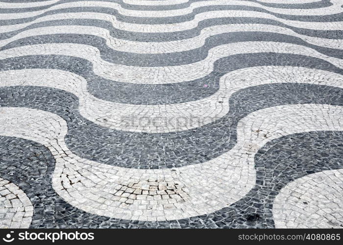 Tile brick floor in Lisbon Town Square, Portugal