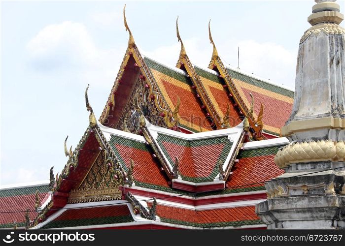 Tile roofs of temple in wat Tri Thotsathep, Bangkok, Thailand