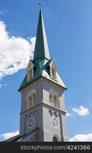 Tiled steeple of St George Episcopal church in Fredericksburg Virginia