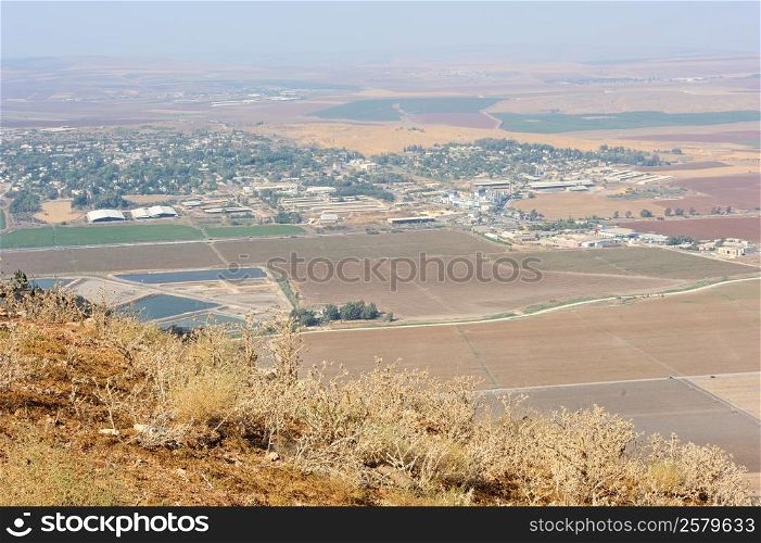 Tilled fields and mountains in the north of Israel, in Galilee
