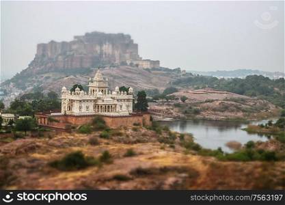 Tilt shift lens - Jaswant Thada is a cenotaph located in Jodhpur, in the Indian state of Rajasthan. Jaisalmer Fort is situated in the city of Jaisalmer, in the Indian state of Rajasthan.