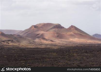 Timanfaya volcanic national park in Lanzarote, Canary islands, Spain.
