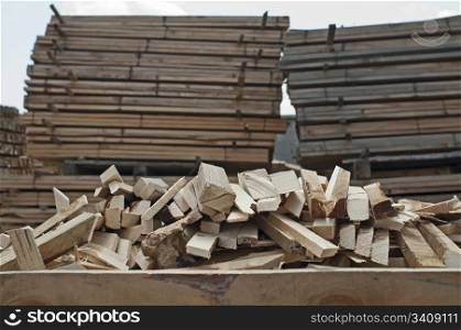 Timber. Planks and beams arranged