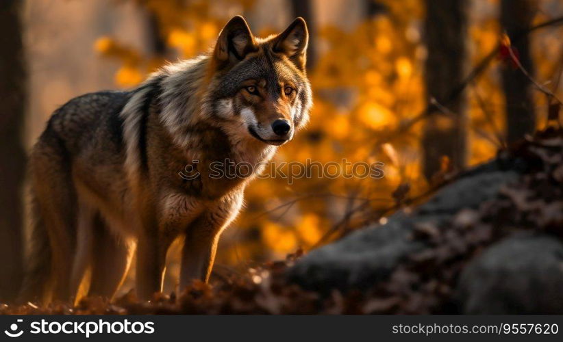 Timber Wolf in the Forest.  AI Generated