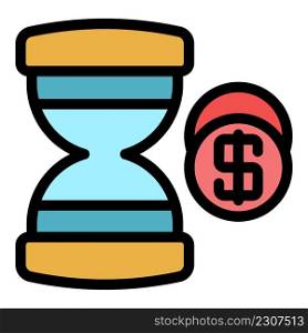 Time and money icon. Outline time and money vector icon color flat isolated. Time and money icon color outline vector