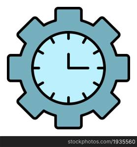Time business gear icon. Outline time business gear vector icon color flat isolated. Time business gear icon color outline vector
