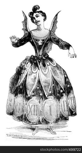 Time costume, vintage engraved illustration. Magasin Pittoresque 1842.