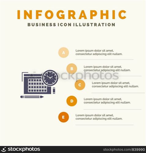 Time, File, Pen, Focus Solid Icon Infographics 5 Steps Presentation Background