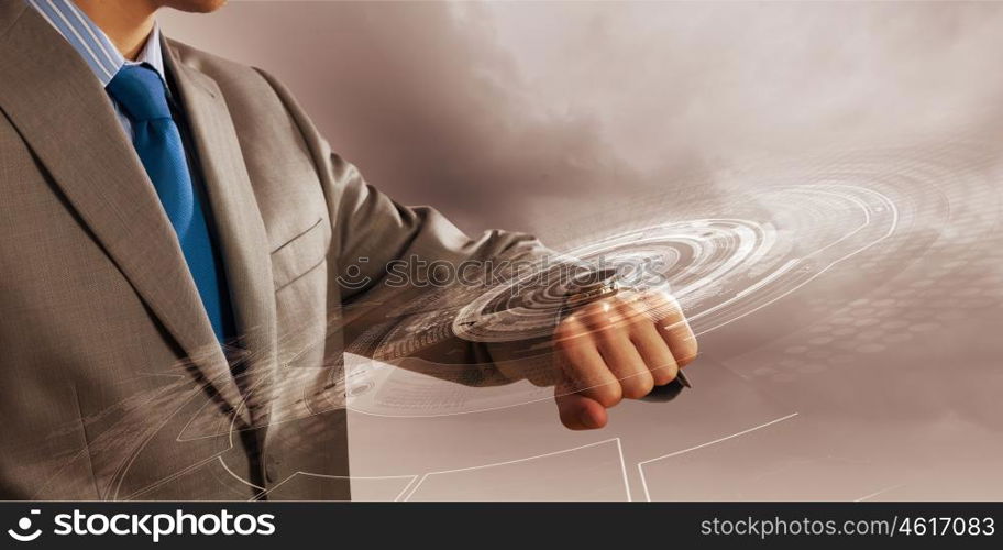 Time for business. Close up of businessman looking at watch