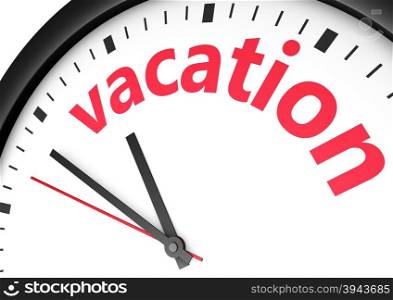 Time for holiday lifestyle conceptual image with a wall clock and vacation text printed in red.