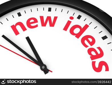 Time for new ideas concept with red word and sign printed on a clock face.
