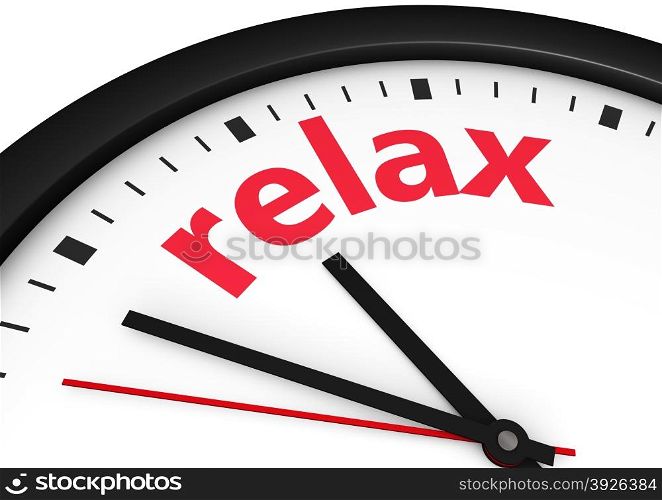 Time for relax concept with red word and sign printed on a clock face.