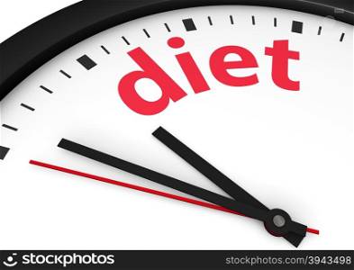 Time for weight lose healthy lifestyle conceptual image with a wall clock and diet text printed in red.