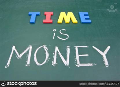 Time is money, business words on blackboard.