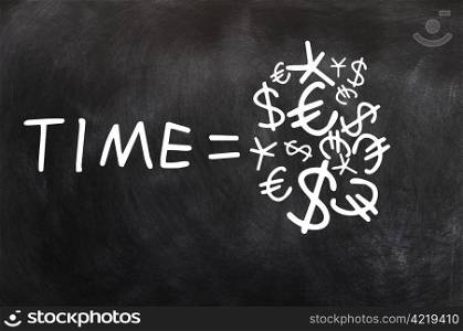 Time is money concept drawn in chalk on a blackboard