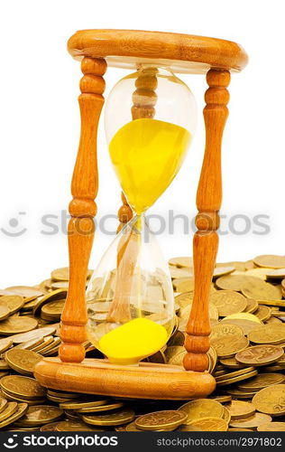 Time is money concept - hourglass and coins