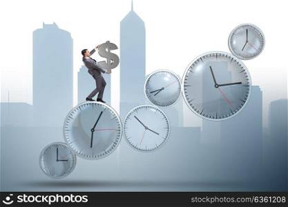 Time is money concept with businessman holding dollar