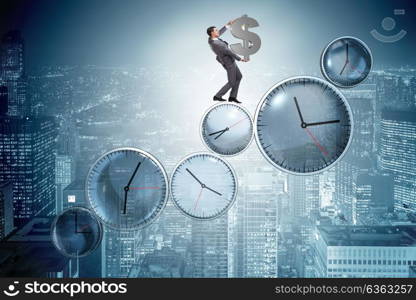 Time is money concept with businessman holding dollar