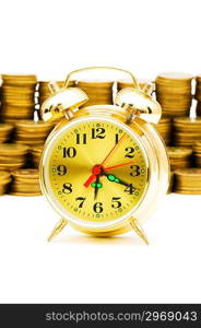 Time is money concept with clock and coins