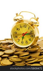 Time is money concept with clock and coins