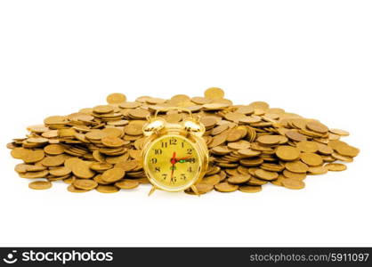 Time is money concept with clock and coins