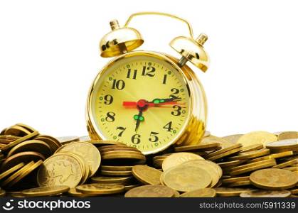 Time is money concept with clock and coins