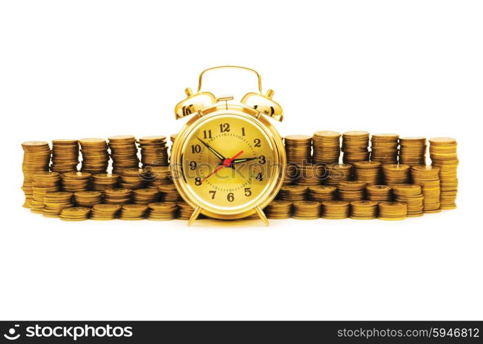 Time is money concept with clock and coins