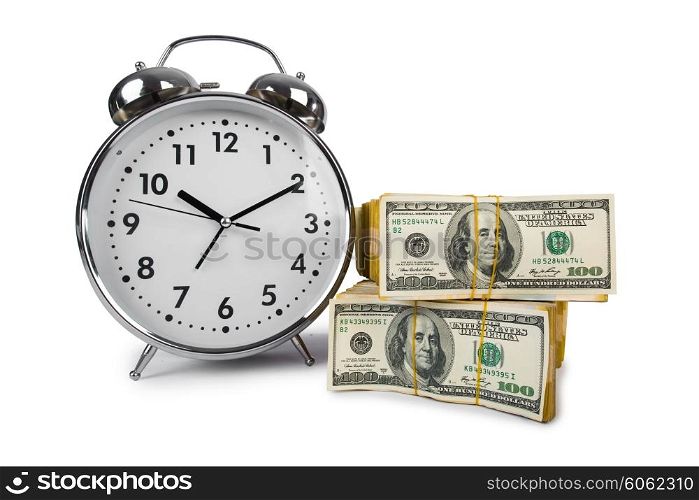 Time is money concept with clock and dollars