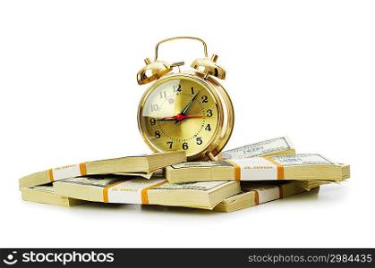 Time is money concept with dollars and clock