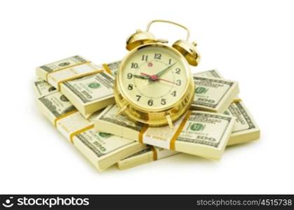 Time is money concept with dollars and clock
