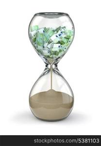 Time is money. Inflation. Hourglass and euro. 3d