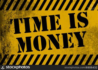 Time is money sign yellow with stripes, 3D rendering