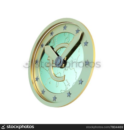 Time is the money: symbolized euro coin as a clock isolated on white