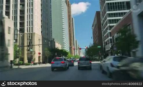 Time lapse camera car driving in Illinois. Chicago downtown financial district road rage. Gorgeous, high-energy US roads and streets time lapse. Great for any driving, corporate, city or urban scenics in the United States.