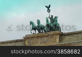 Time lapse detail of the Brandenburg Gate in Berlin one of the most well known landmarks of Germany